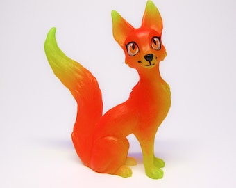 UV Fire Fox Kitsune fox Figurine Statue, Handmade art, Japanese fox