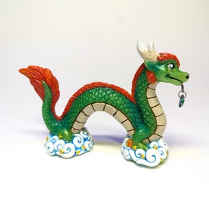 Emerald Jade Green Lucky Wish dragon, noodle dragon, peep dragon, handmade sculpture, traditional art piece