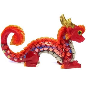 Luck Dragon Sculpture, red dragon figurine, eastern dragon, handmade gift, original art Discontinued
