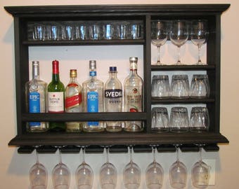 Mini Bar Black Stain liquor cabinet, 3'x2'  Wall Mounted Wine rack