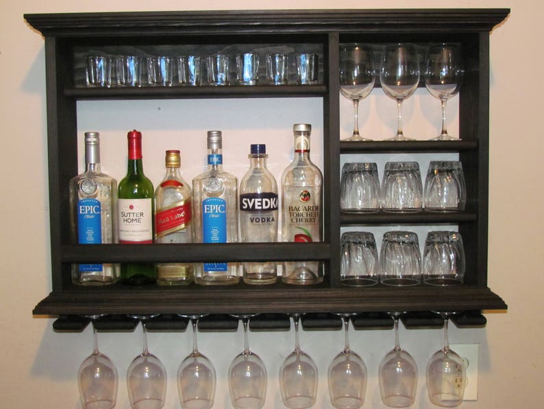Mini Bar Black Stain Liquor Cabinet 3 X2 Wall Mounted Wine Rack