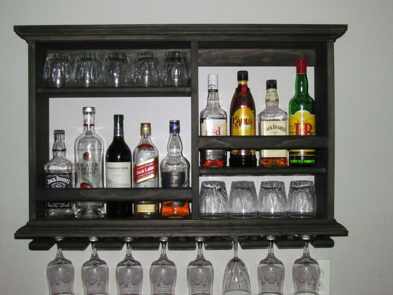 Mini Bar Black Stain Wine Rack Liquor Cabinet Minimalist Style 3 X 2 Wall Mounted Sku 9bb