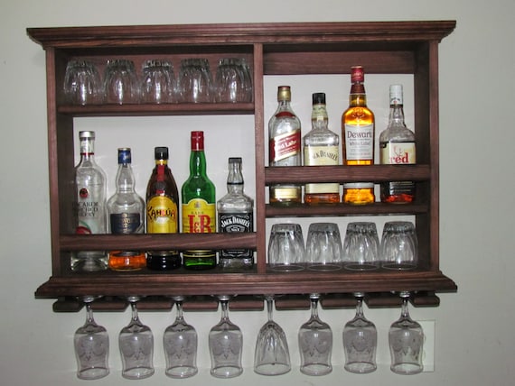 Mini Bar Red Mahogany Stain Wine Rack Liquor Cabinet Etsy