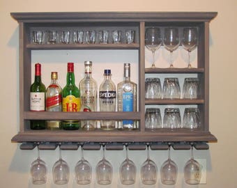 Mini Bar Weathered Gray wine rack, 3'x2' wall mounted liquor cabinet, Minimalist style ( SKU # 6BG )