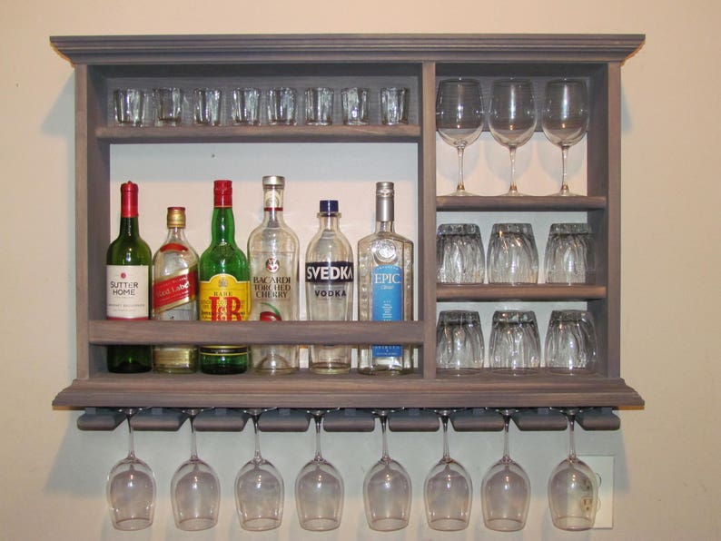 Mini Bar Weathered Gray Wine Rack 3 X2 Wall Mounted Liquor Cabinet Minimalist Style Sku 6bg