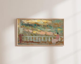 Terrasse à Gerberoy - Vintage Spring Summer Pastel Abstract Portrait Landscape - Art for Frame TV