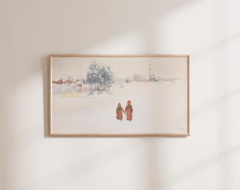 In the Snow - Vintage Winter Red Christmas Scandi - Art for Frame TV