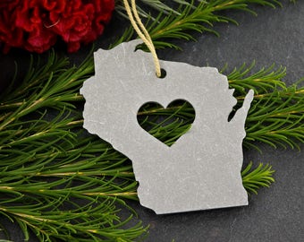 Wisconsin State Christmas Ornament / Personalized Wisconsin Ornament / Badger State Ornament / University Wisconsin / Wedding Date Gift