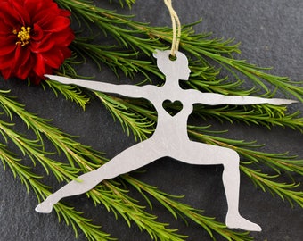 Yoga Christmas Ornament, Warrior Two Pose, Stocking Stuffer, Personalized Yoga Gift for Her, Custom Yoga Ornament, Meditation and Breathing