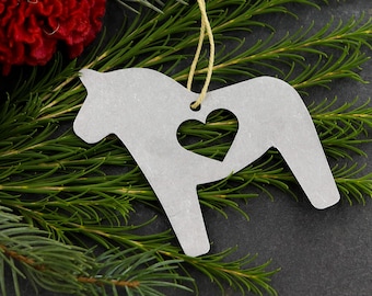 Swedish Dala Horse Hygge Metal Animal Christmas Ornament Custom Gift for Her Him Personalize Wedding Home Holiday Decor Stocking Stuffer