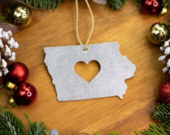 Iowa Personalized Christmas Ornament / Silver Iowa State
