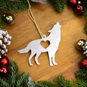 Wolf Ornament / Personalized Howling Wolf Silver Christmas Ornament / Stocking Stuffer / Howl at the Moon/ Wolf Lover / Timberwolf Gift
