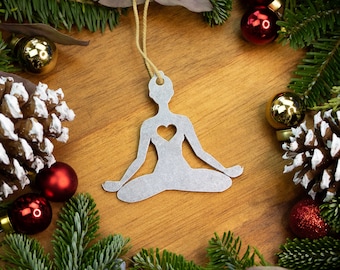 Lotus Pose Asana Metal Yoga Christmas Ornament Custom Yogi Gift for Women Personalize Home Holiday Decor Meditate Namaste Stocking Stuffer