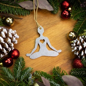 Lotus Pose Asana Metal Yoga Christmas Ornament Custom Yogi Gift for Women Personalize Home Holiday Decor Meditate Namaste Stocking Stuffer