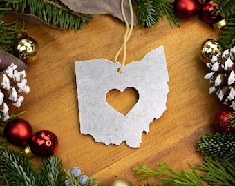 Ohio State Ornament / Personalized Ohio Ornament / Buckeye State Gift / Ohio Love / Cleveland Ohio Gift / Silver Ohio / Custom Ohio State