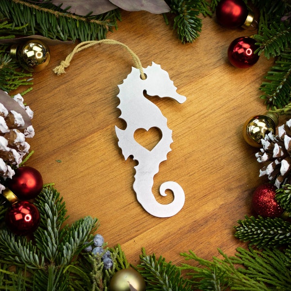 Personalized Silver Seahorse Christmas Ornament