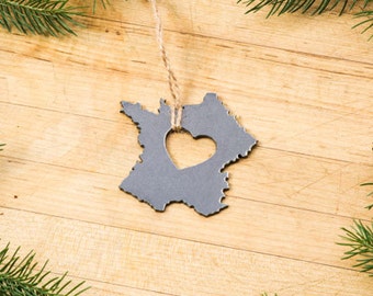 France Recycled Steel Metal Country Christmas Ornament Rustic Home Holiday Gift for Her Him Travel Wedding Favor Europe Stocking Stuffer