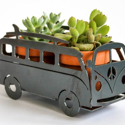 Classic Camper Van Garden Art Planter Yard Decor Gift for Him Her Outdoors Spring Succulent Planter Gardening Christmas Road Trip Van Life