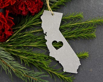 California Silver Christmas Ornament / Personalized California State / Custom California Dreaming / West Best Coast / Cali Life / Metal