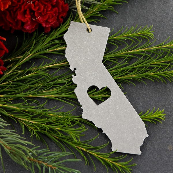 California Silver Christmas Ornament / Personalized California State / Custom California Dreaming / West Best Coast / Cali Life / Metal