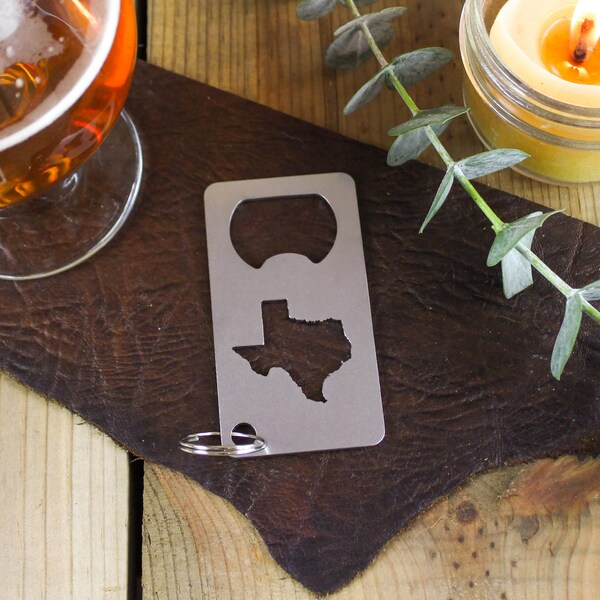 Texas State Stainless Steel Metal Bottle Opener Keychain Travel Wedding Favor Gift for Him Her Home Bar Kitchen Party Beer Stocking Stuffer