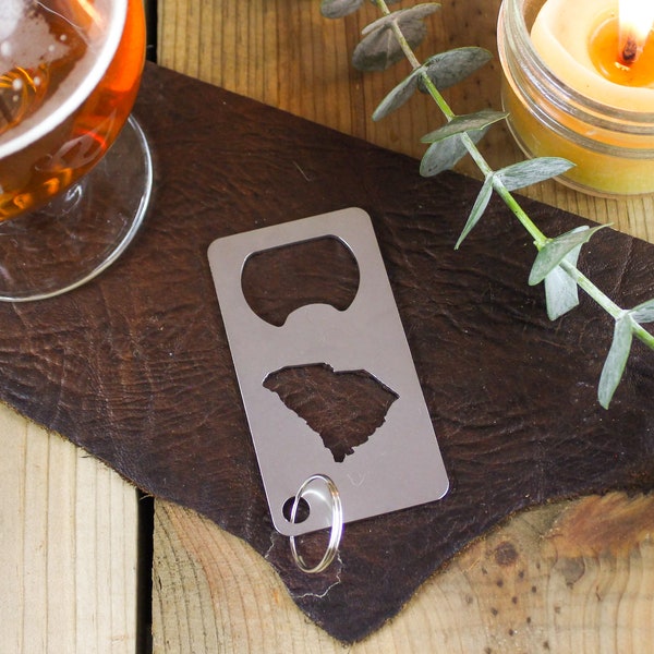 South Carolina State Stainless Steel Metal Bottle Opener Keychain Travel Wedding Favor Gift for Him Her Bar Kitchen Beer Stocking Stuffer