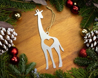 Giraffe Metal Animal Christmas Ornament Custom Gift Her Him Personalized Wedding Favor Africa Safari Zoo Nursery Safari Stocking Stuffer