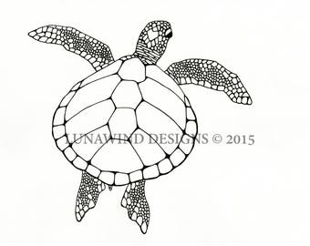 Sea Turtle Animal Artwork Coloring Nursery Design Children Art Zentangle Printable Instant Digital Download Coloring Page Adult Coloring