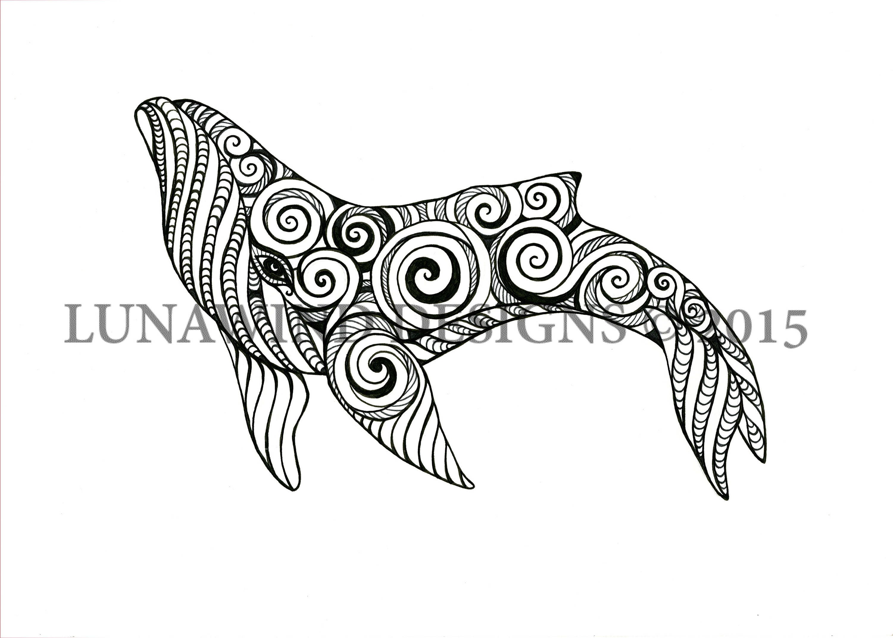 Humpback Whale Animal Artwork Coloring Nursery Design Children Art Zentangle Printable Instant Digital Download Adult Page