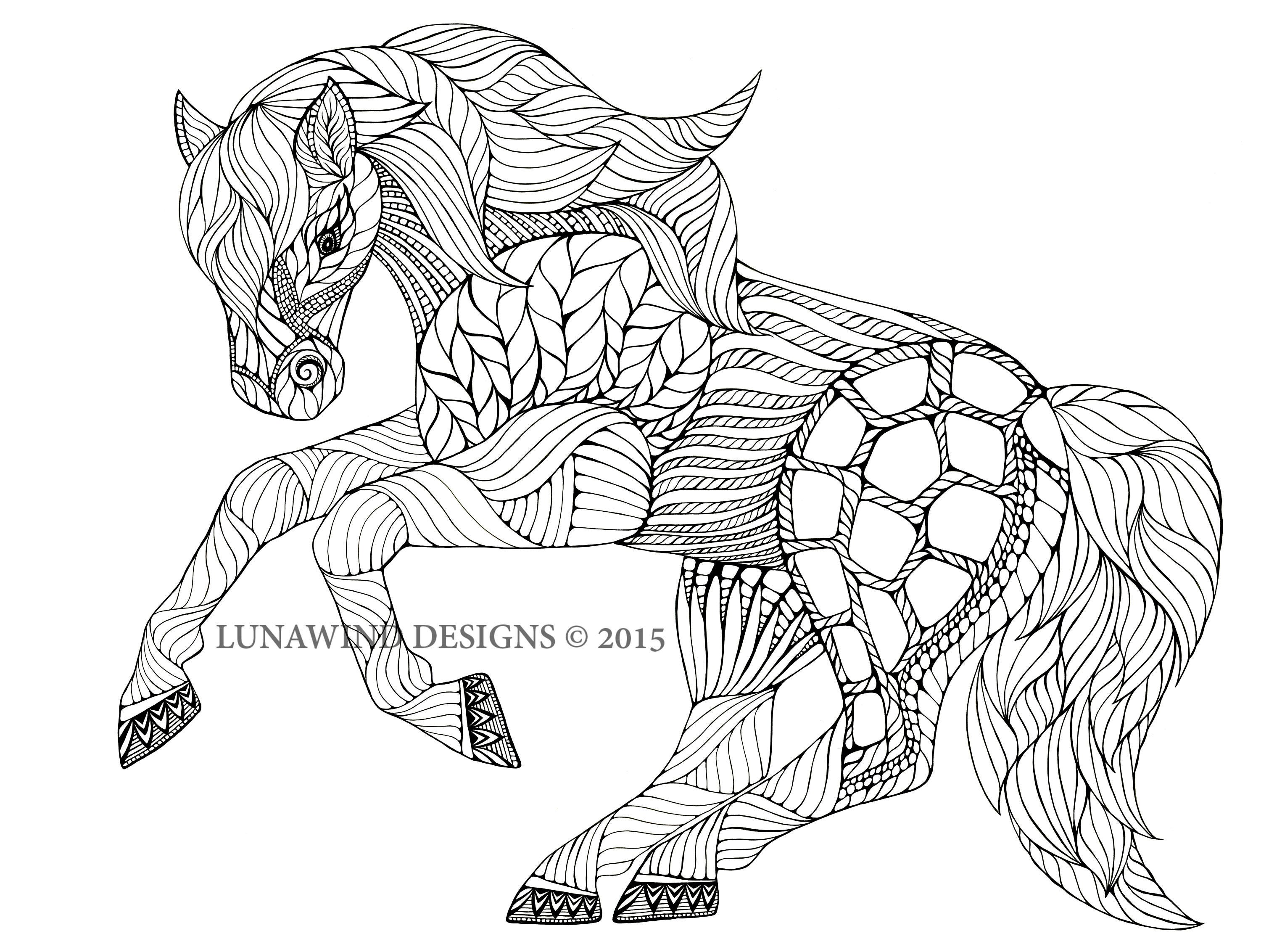 Horse Equine Animal Artwork Coloring Nursery Design Children Art Zentangle Printable Instant Digital Download Page Adult