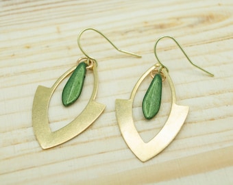 Green and Gold Teardrop Earrings