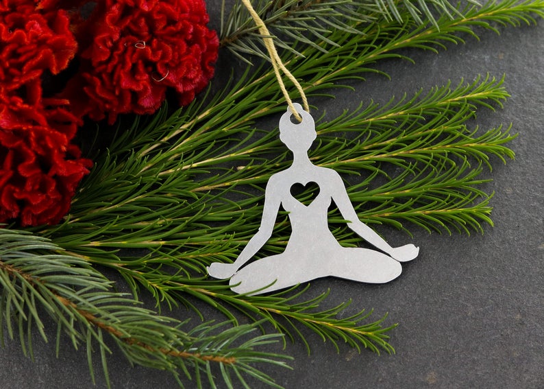 Lotus Yoga Pose, Yoga Christmas Ornament, Yogi Stocking Stuffer, Meditation Breathing Relaxation, Seated Gentle Yoga Pose, Yoga Teacher Gift image 1