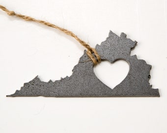 CLEARANCE Virginia VA State Christmas Ornament Recycled Rustic Steel