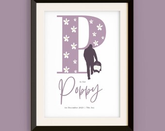 Personalised Baby Girl Name Print | Custom Nursery Art | Newborn Birth Stats Poster | Baby Name Illustration | Customisable Nursery Decor