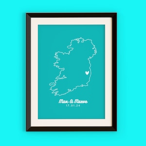 Personalisierte Karte von Irland | Herz-Lokalisierungsmarker | Personalisierte Verlobung Geschenk | Jubiläumsgeschenk | Kundengerechte irische Kunst