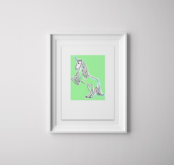 Unicorn Print Nursery Bedroom Dressing Room Decor New Baby Girl Boy Christening Gift Newborn Gift Unicorn Poster Wall Art Green