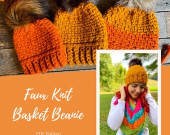 Faux Knit Basket Beanie