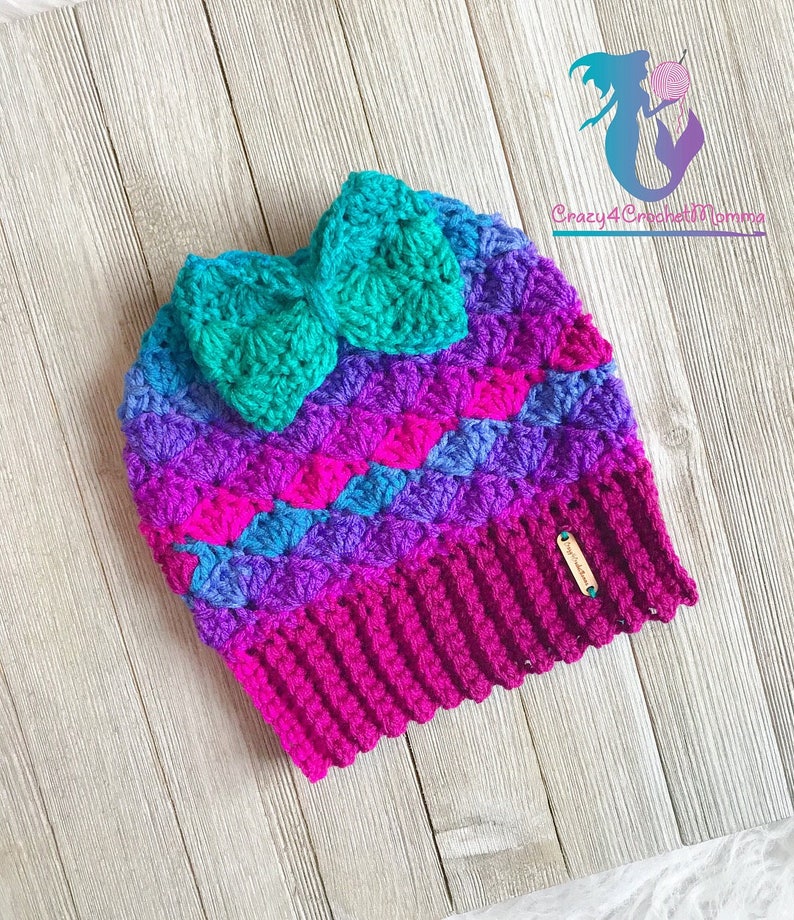 Mermaid Dreams Messy Bun Beanie w/ Bow Pattern image 7