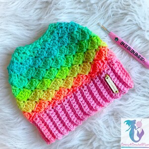 Mermaid Dreams Messy Bun Beanie w/ Bow Pattern image 9