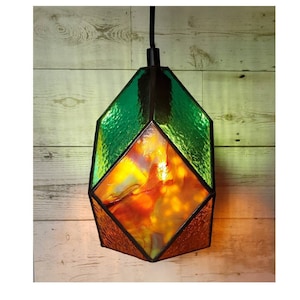 Stained Glass Lamp. Pendant hanging light, housewarming gift, artisan light, boho chic, modern, florida room, geometric, patio decor
