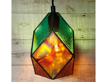 Stained Glass Lamp. Pendant hanging light, housewarming gift, artisan light, boho chic, modern, florida room, geometric, patio decor