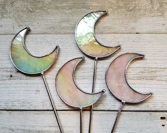 Iridescent Stained Glass Moon Planter Stake Mothers Day