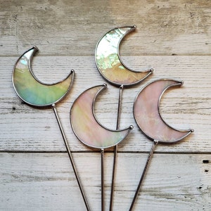 Iridescent Stained Glass Moon Planter Stake