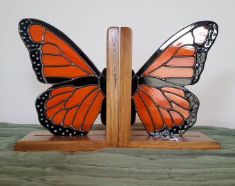 Stained Glass Butterfly Monarch Bookends