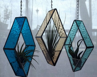 Stained Glass *Includes real air plant* Holder. Birthday, housewarming, anniversary, plant lover, window hanger, florida room, beach house