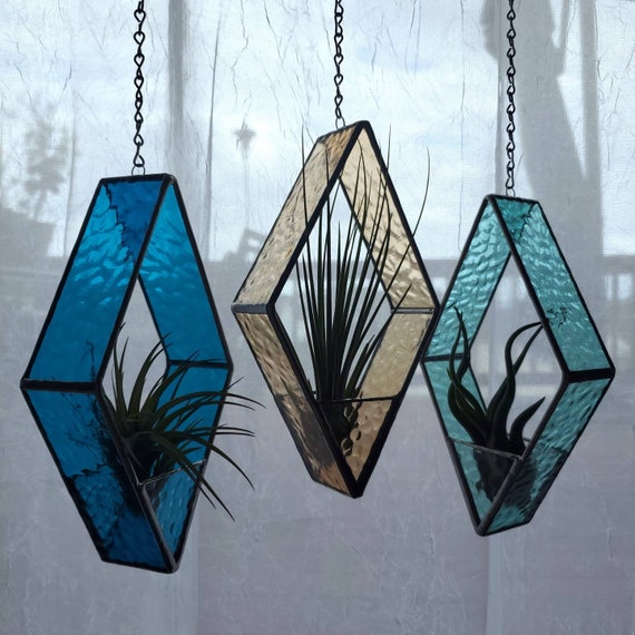Stained Glass *INCLUDES real air plants* Diamond Hangers