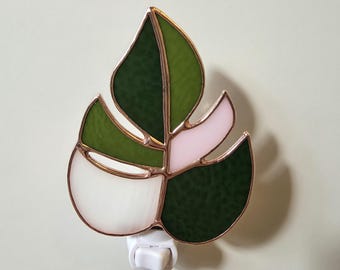 Night Light Monstera Stained Glass