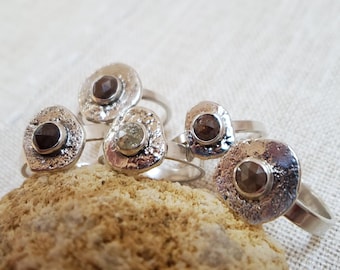 Handmade Sterling Silver Salt and Pepper Diamond Ring: Textured Statement Jewelry