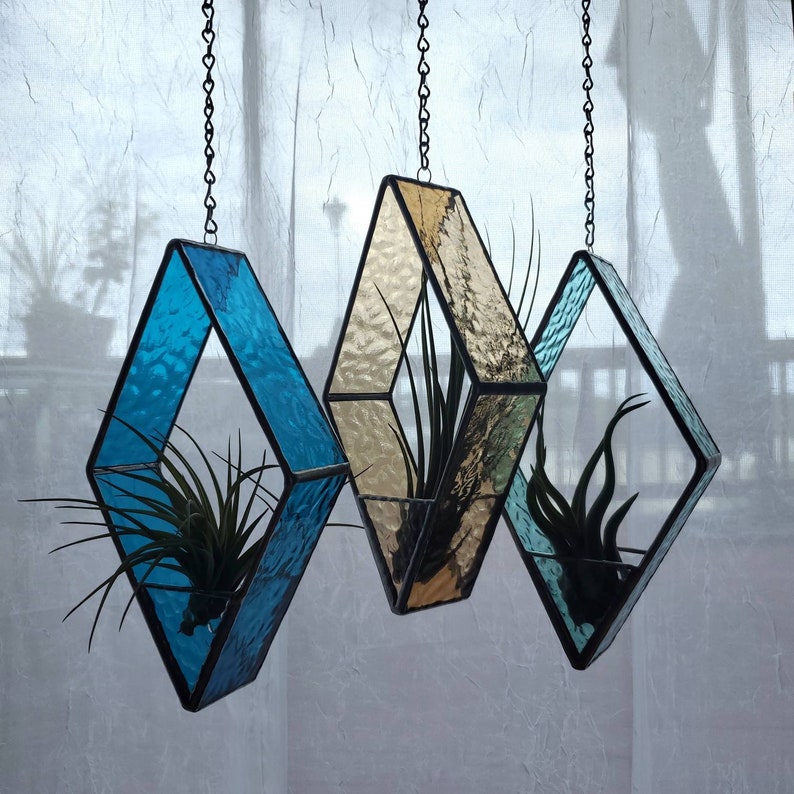 Stained Glass Includes real air plant Holder. Mothers Day, birthday, housewarming, anniversary, plant gift, florida room, beach house image 4