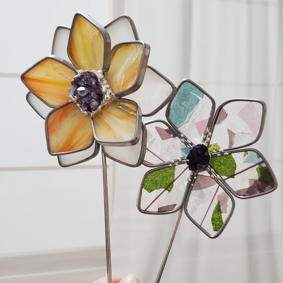 Amethyst Crystal Stained Glass Flower Planter